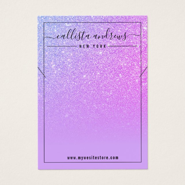 Lilac Magenta Lila Glitter Necklace Visning Card Visitkort (Framsidan)