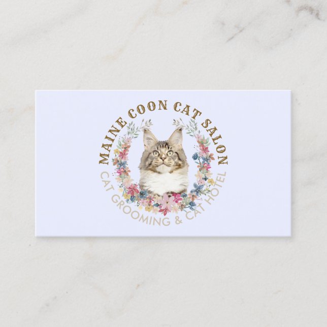 Lilac Maine Coon Cat Grooming Salon Pet Spa Visitkort (Framsida)