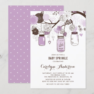 Lilac Mason Burk och Flowers Baby Sprinkle Inbjudningar