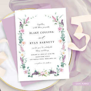 Lilac, Mauve Lila Pastel Delicate Blommigt Bröllop Inbjudningar