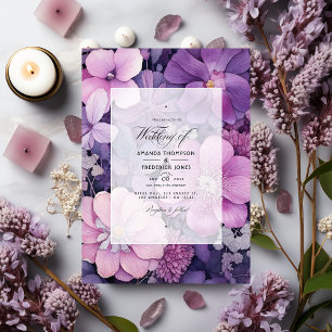 Lilac, Mauve och Silver Blommigt Bröllop Inbjudningar