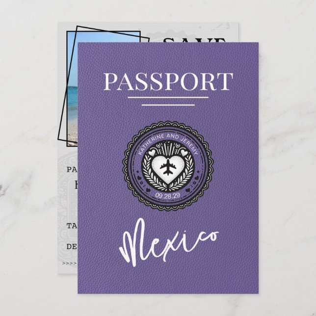 Lilac Mexico Passport Spara datum Spara Datumet (Fram/baksida)