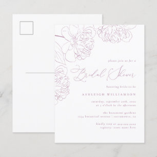 Lilac Minimalist Hand-dragen Peonies Möhippa Inbjudan Vykort