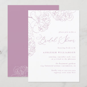 Lilac Minimalist Hand-dragen Peonies Möhippa Inbjudningar