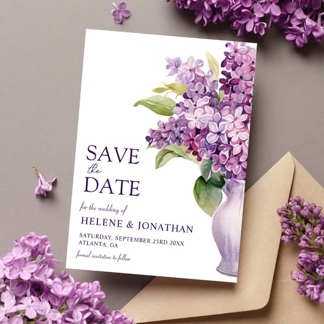 Lilac Modern Rustic Blommigt Elegant bröllop Spara Datumet (Lilac Modern Rustic Floral Elegant Wedding Save The Date)