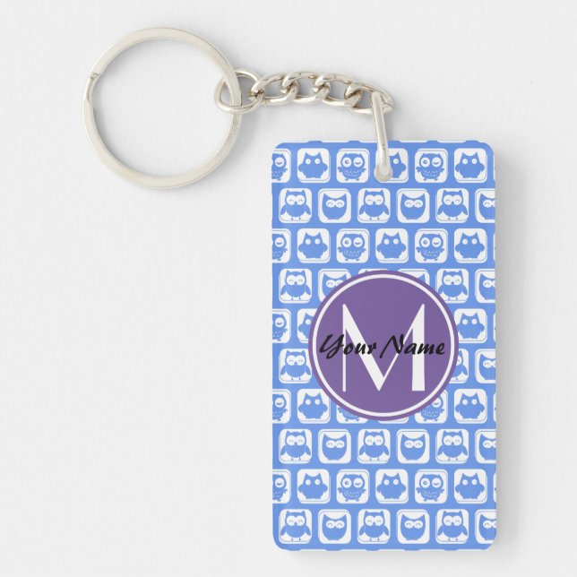 Lilac Monogram Blue och White Uggla Mönster (Framsidan)