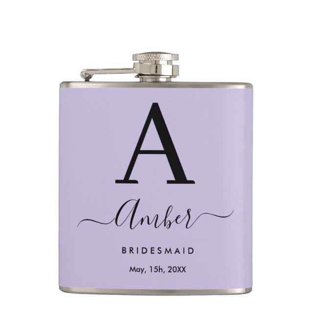 Lilac Monogram Personlig Bridesmaid Hip-kolv Fickplunta (Framsidan)