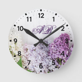 Lilac Monogram Wall Clock | Personalized Floral  Rund Klocka