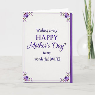 Lilac Mothers Day Wife Card Kort