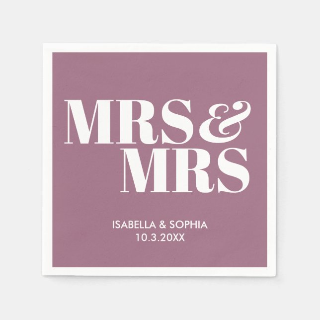 Lilac Mrs & Mrs Personlig Bröllop Napkins Pappersservett (Framsidan)