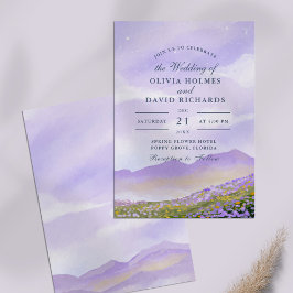 Lilac Night Himlar Mountain Meadow Bröllop Inbjudningar
