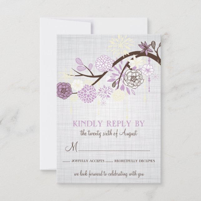 Lilac och Cream Flowers Rustic Bröllop OSA Card (Framsida)