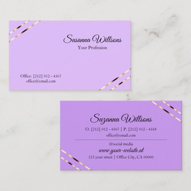 Lilac och Lavendel med Rose Gold Linjer Stilfull Visitkort (Fram/baksida)