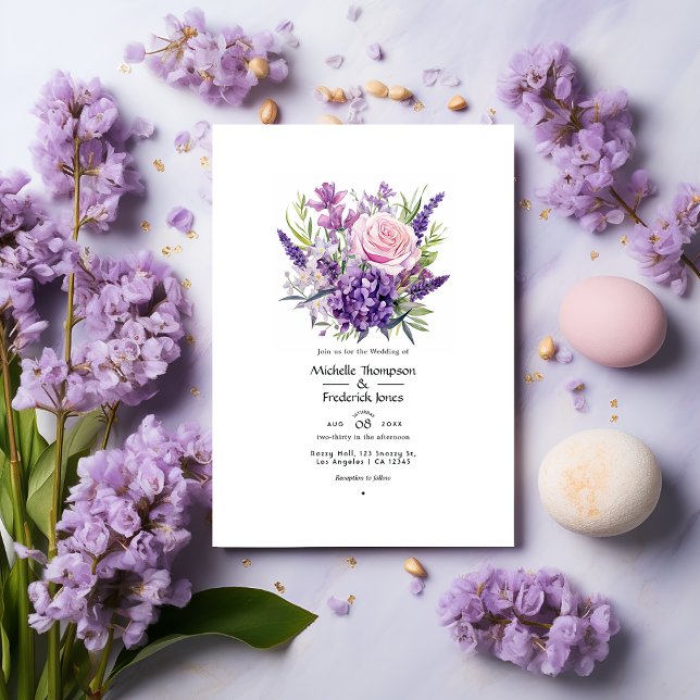 Lilac och Lavender Blommigt Bröllop Inbjudningar (Skapare uppladdad)