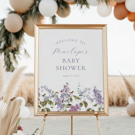 Lilac och Lavender Flowers Baby Shower Välkommen Poster