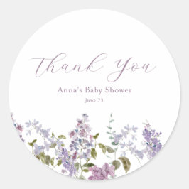 Lilac och Lavender Tack Baby Shower Runt Klistermärke