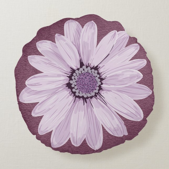 Lilac och Lila Flower Rund Kudde (Baksidan)