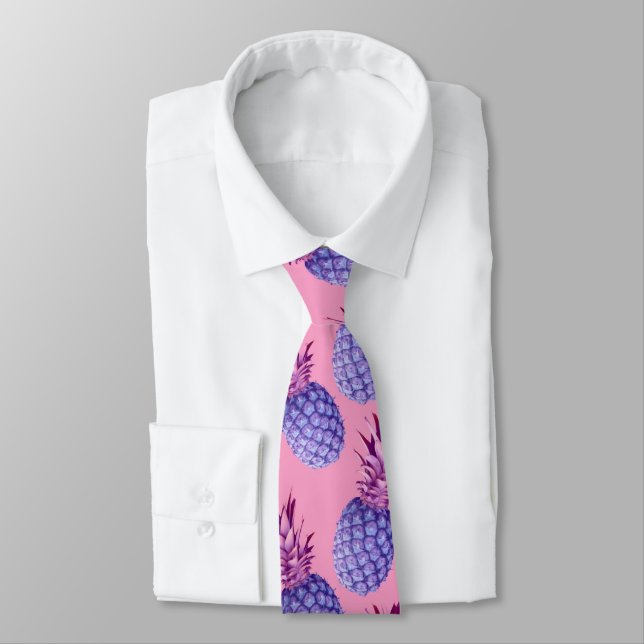 Lilac och Rosa Ananas Mönster Slips (Bunden)
