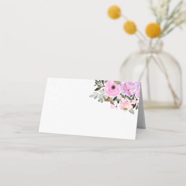 Lilac och Rosa Blommigt Bouquet Guest Bord Placeringskort (Framsida)