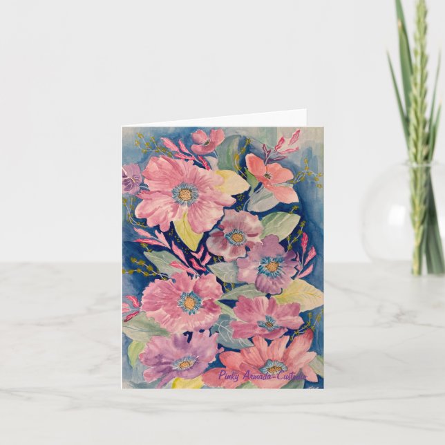 Lilac och Rosa Blommigt Note Card Helgkort (Framsida)