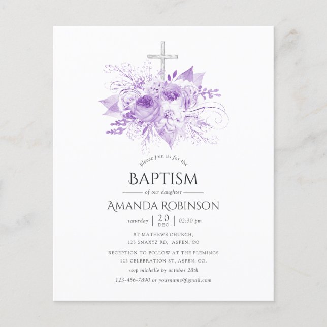 Lilac och Silver Blommigt Baptism eller Christenin Flygblad (Framsidan)