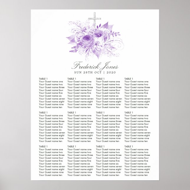 Lilac och Silver Blommigt Baptism eller Christenin Poster (Framsidan)