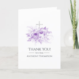 Lilac och Silver Blommigt Baptism eller Christing Tack Kort