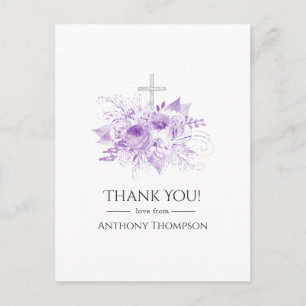 Lilac och Silver Blommigt Baptism Tack Vykort