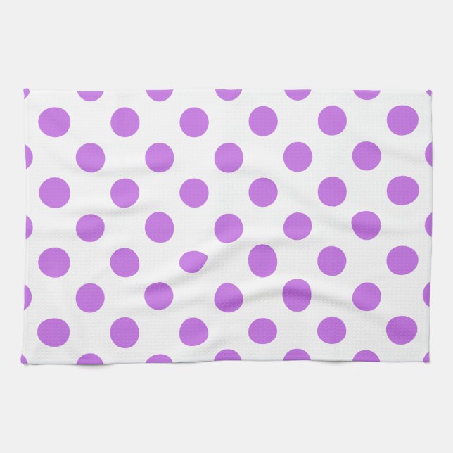 Lilac och vit polka dots kökshandduk (Horisontell)