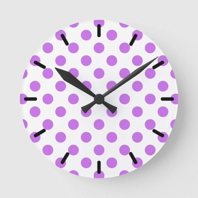 Lilac och vit polka dots rund klocka (Framsida)