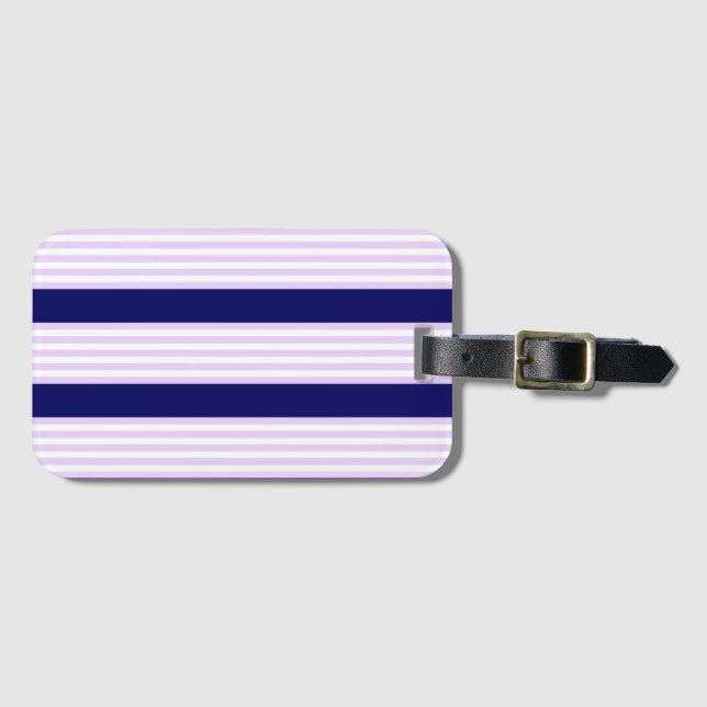 Lilac och vit rand mönster med marinblå marinblå m bagagebricka (Framsida horisontal)