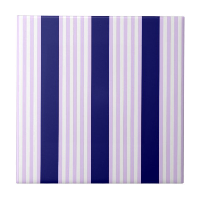 Lilac och vit rand mönster med marinblå marinblå m kakelplatta (Framsidan)