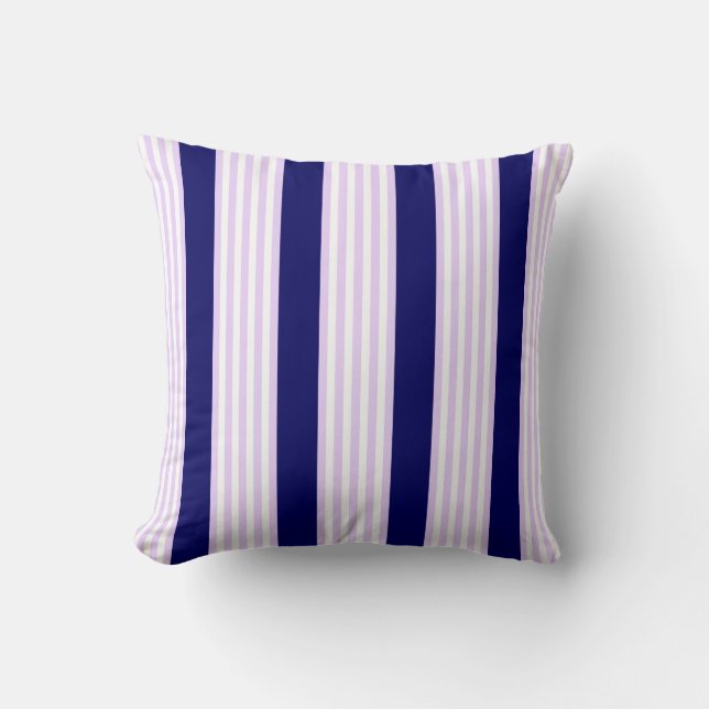 Lilac och vit rand mönster med marinblå marinblå m kudde (Framsida)