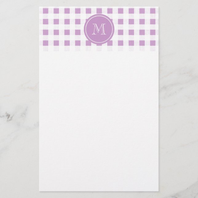 Lilac och White Gingham, Ditt Monogram Brevpapper (Framsida)
