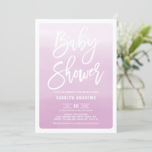 Lilac Ombre Modern Calligraphy Baby Shower Inbjudningar