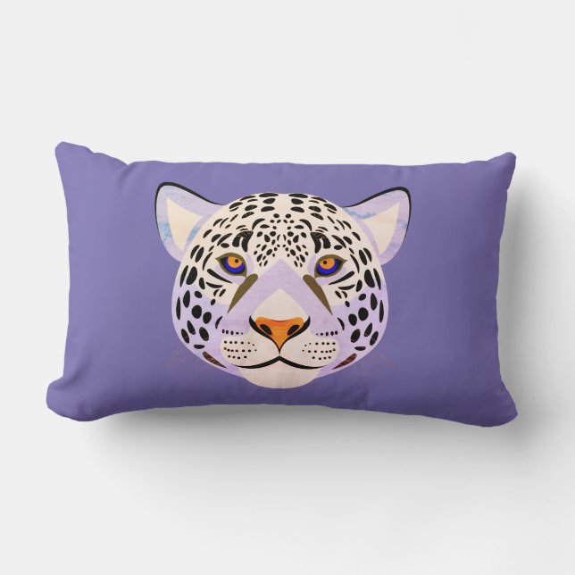 Lilac & Orange Leopard Head Lumbar Pillow Lumbarkudde (Framsida)