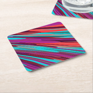 Lilac Orange Teal Abstrakt Geometric Feathers Underlägg Papper Kvadrat