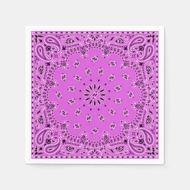 Lilac Orchid Rosa Paisley Bandana Scarf BBQ Picnic Pappersservett (Framsidan)
