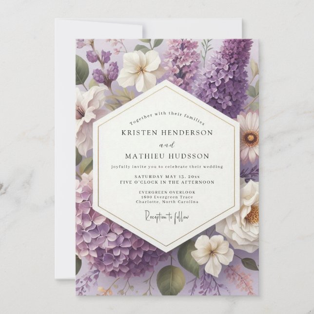 Lilac Painterly Blossom Wedding Inbjudningar (Framsida)