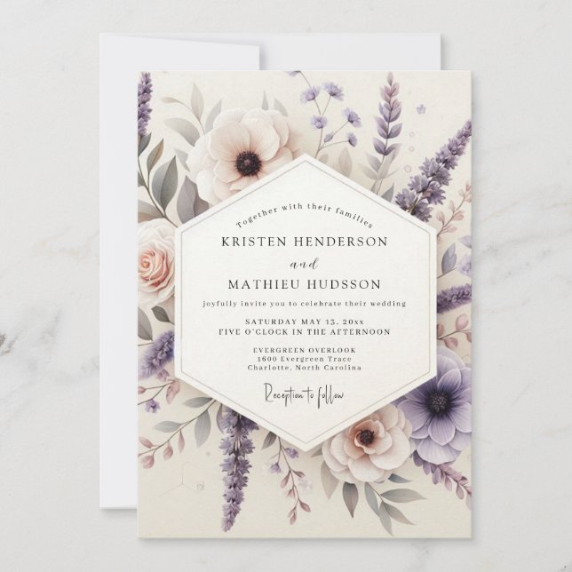 Lilac Painterly Meadow Wedding Inbjudningar (Framsida)