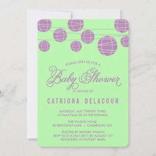 Lilac Pappra Lanterners Grönt Baby Shower-inbjudan Inbjudningar