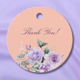 Lilac Peach Floral Baby Shower Thank You Gåvor Etiketter