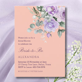 Lilac Peach Floral Peony Bridal Shower Inbjudningar