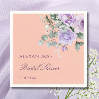 Lilac Peach Floral Peony Bridal Shower Pappersservett