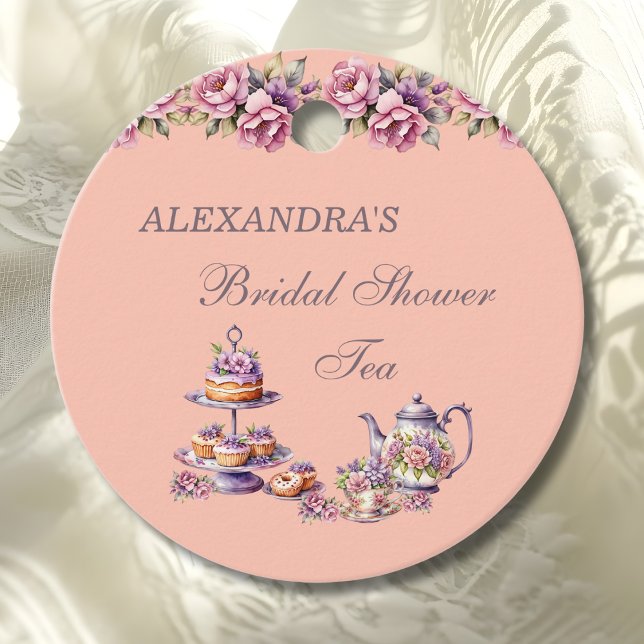Lilac Peach Floral Tea Bridal Shower Thank You Gåvor Etiketter (Skapare uppladdad)