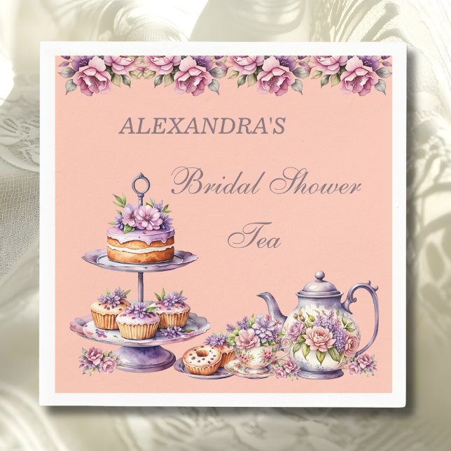 Lilac Peach Floral Tea Party Bridal Shower Pappersservett (Skapare uppladdad)