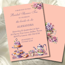 Lilac Peach Floral Whimsical Tea Bridal Shower  Inbjudningar