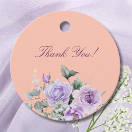 Lilac Peach Peony Bridal Shower Thank You Gåvor Etiketter