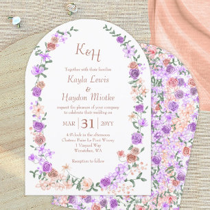 Lilac & Peach Ro Garden Arches Canopy Bröllop Inbjudningar