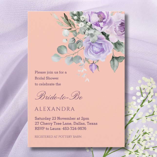 Lilac Persika Blommig Pion Bröllopsfest Inbjudningar (Skapare uppladdad)
